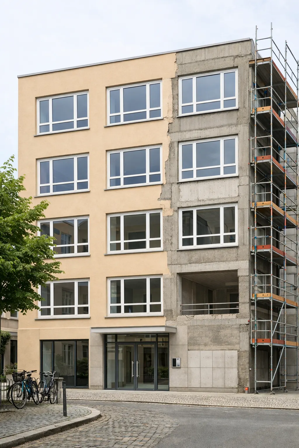 Außenansicht des Bürogebäudes im Umbau